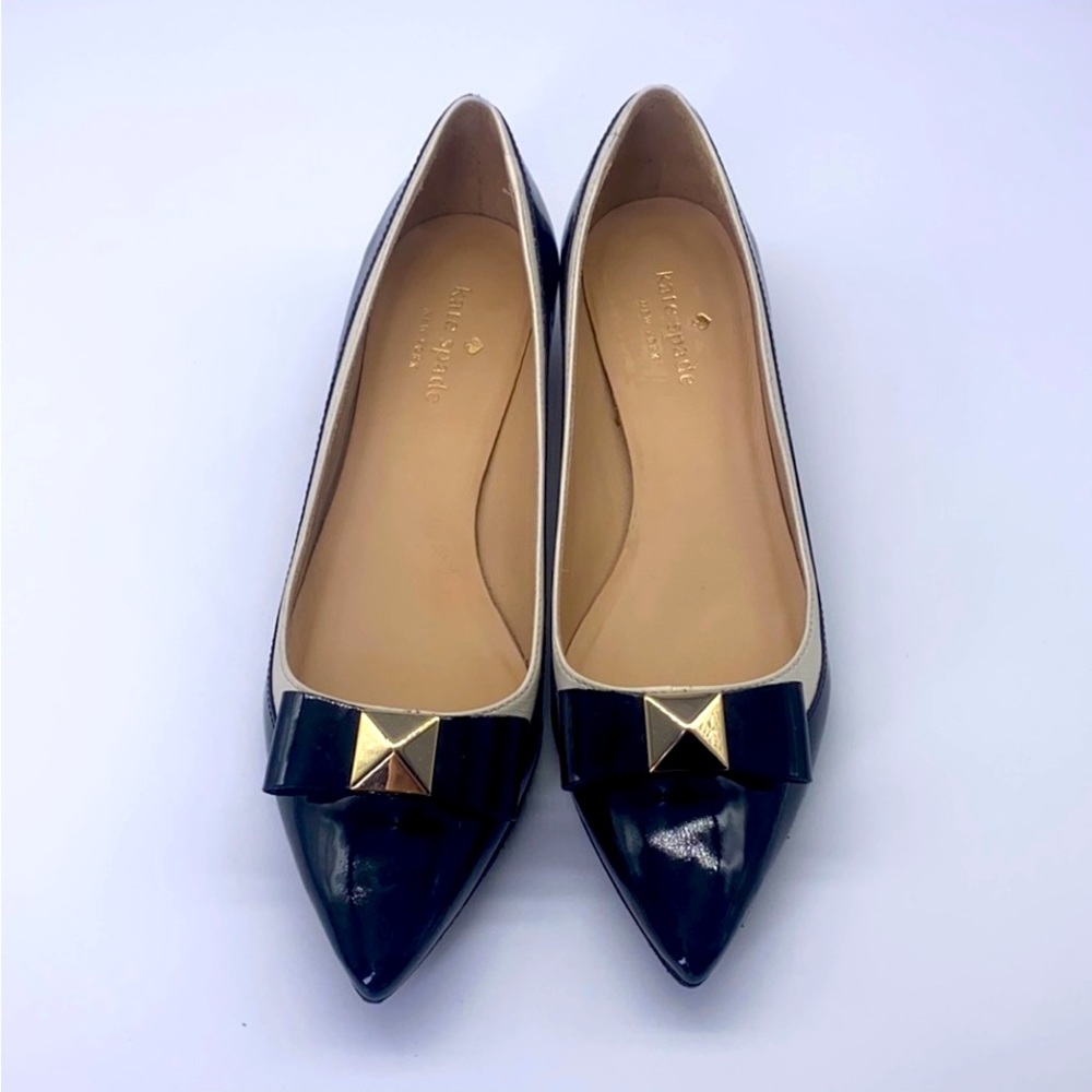 Kate Spade - Anika Black & White Square Heels & Black Patent Leather Bow  6